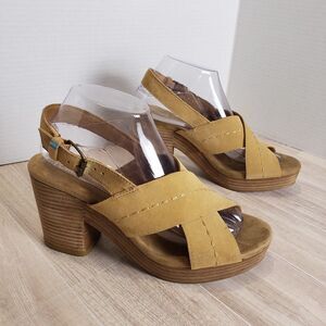 TOMS Ibiza Tan Heeled Sandals Crisscross Straps Women’s Size 8.5 Chic Comfort